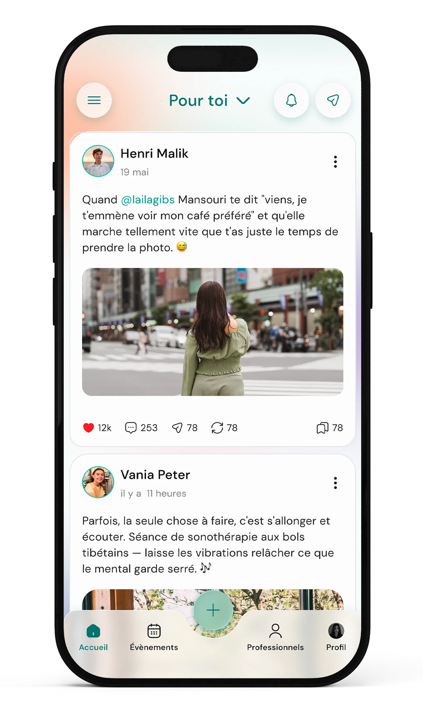 Le fil d'actualité de l'application Petits Pas