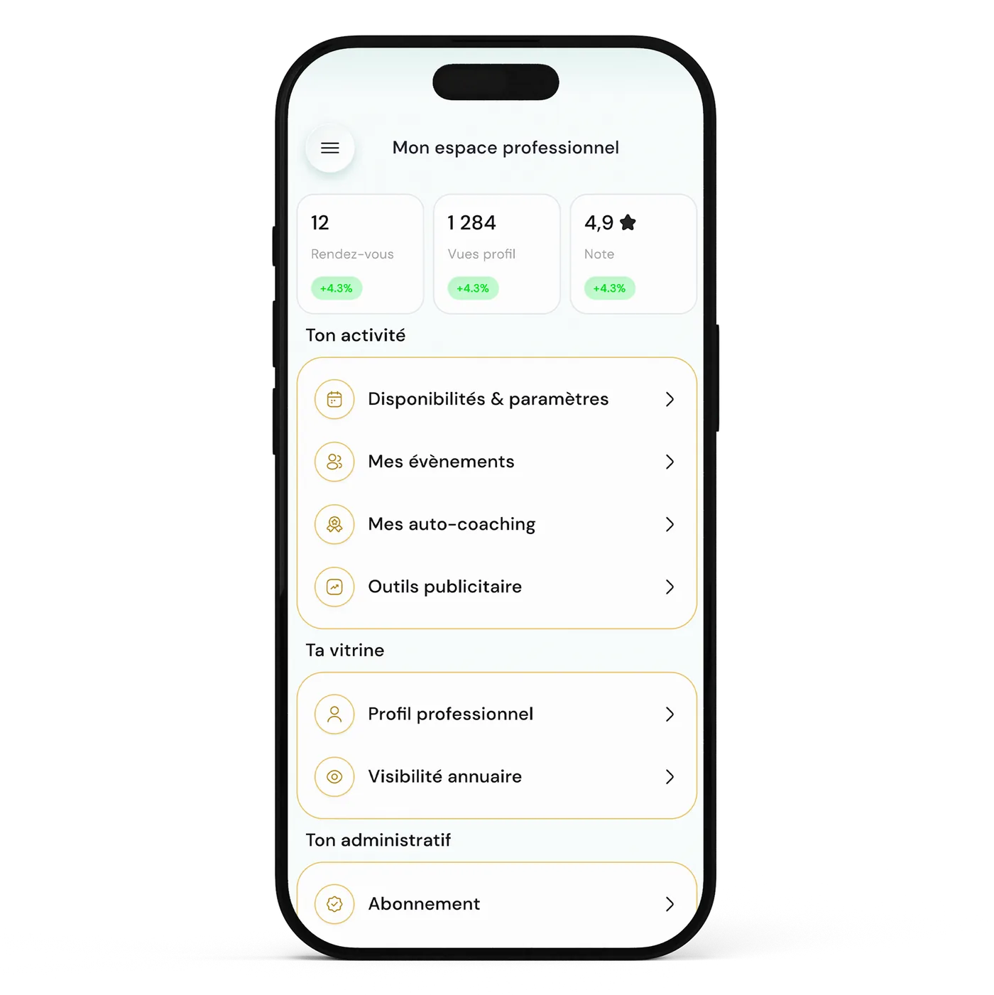 L'espace professionnel de l'application Petits Pas