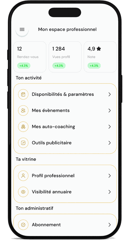 L'espace professionnel de l'application